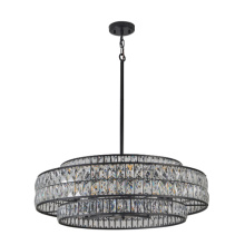 Lit Up Lighting LIT7436BK-CRY - Skylon 28” 8-Light Chandelier – Black Frame with Crystal Panels | Modern Glam Pendant for Dining Roo