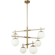  CAE-306C-AGB - 6 Light Halogen Chandelier, Aged Brass with White Opal Glass