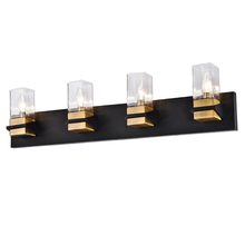 Dainolite VER-324W-MB-AGB - 4 Light Incandescent Vanity, Matte Black & Aged Brass w/ Clear Glass