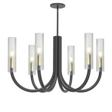  WAN-306C-MB-AGB-FR - 6 Light Incandescent Wand Chandelier Matte Black & Aged Brass w/ Frosted Glass