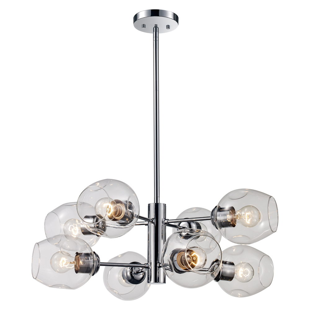 Clusters Collection 8-Light, 8-Shade Glass and Metal Mid-Century Style Sputnik Chandelier