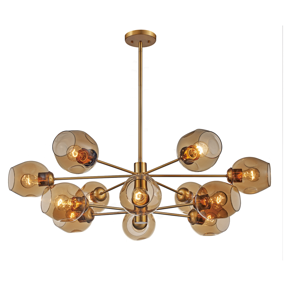 Clusters Collection 12-Light, 12-Shade Glass and Metal Mid-Century Style Sputnik Chandelier