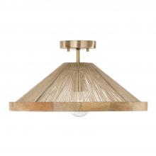  252811MA - 1-Light Dual Mount Pendant in Matte Brass with Mango Wood and Handwrapped Natural Jute Rope String