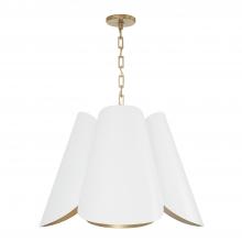  355441RE - 4Lt Modern Botanical Pendant in Matte White w/ Painted Matte Brass Interior