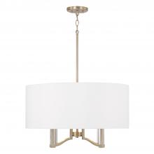  357041MA - 4-Light Pendant in Matte Brass with Clear Acrylic Accents and White Fabric Shade