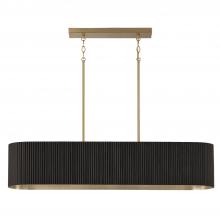  850751KR - 5-Light Linear Chandelier in in Matte Brass and Handcrafted Fluted Mango Wood in Black Stain