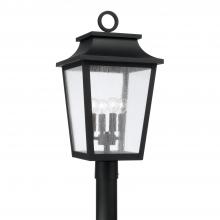  953345BK - 4-Light Outdoor Tapered Post Lantern in Black with Ripple Glass