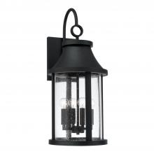  953641BK - 4-Light Outdoor Cylindrical Wall Lantern in Black with Seeded Glass