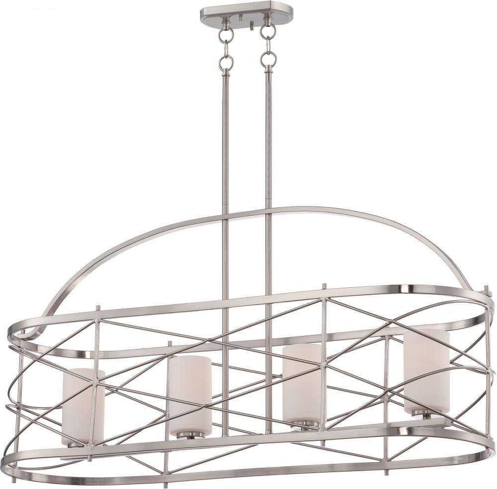 Ginger - 4 Light Island Pendant with Satin White Glass - Brushed Nickel Finish