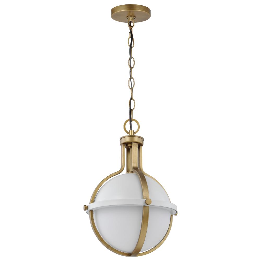 Lincoln; 1 Light Medium Pendant; Medium Base; 60 Watt; Matte White Finish; White Opal Glass