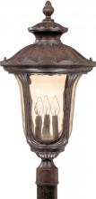  60/2011 - 3-Light Large Outdoor Post Lantern in Fruitwood Finish and Amber Water Glass