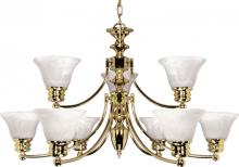  60/361 - 2-Tier 9-Light Polished Brass Chandelier with Alabaster Bell Shades