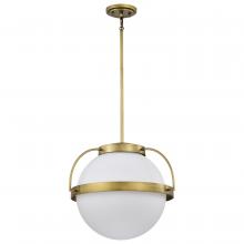  60/7785 - Lakeshore 1 Light Large Pendant; Natural Brass Finish; White Opal Glass