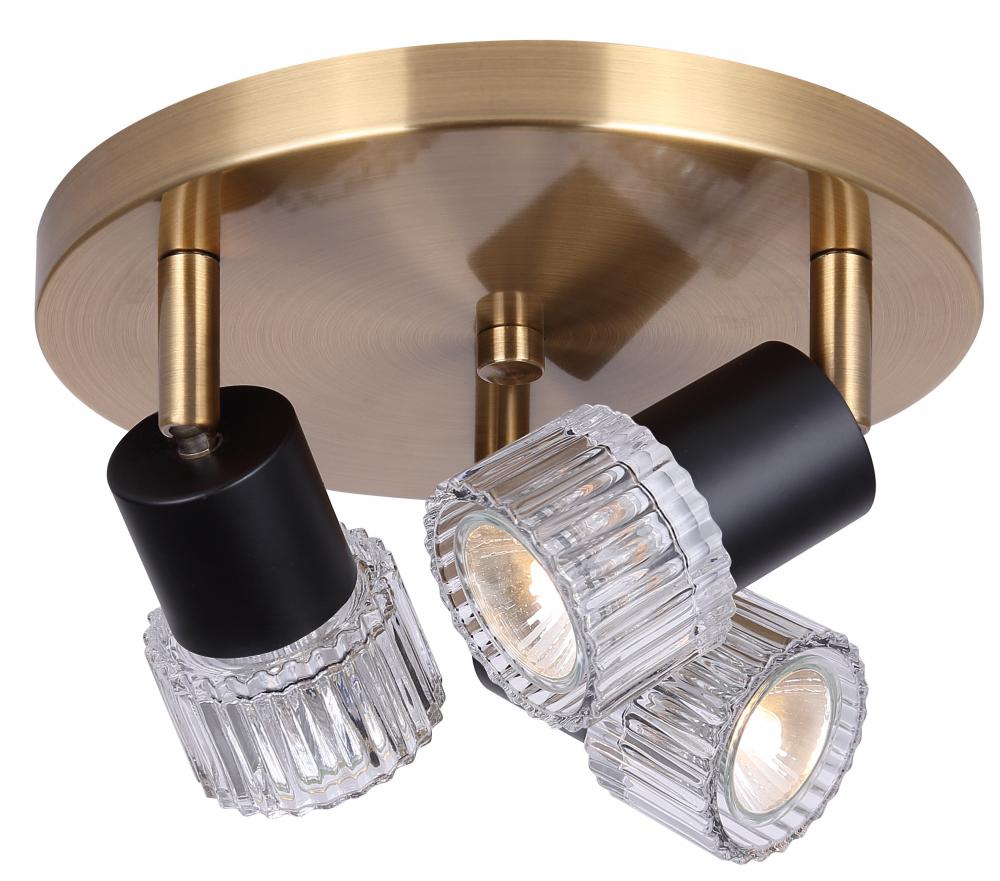 ELSEE 3 Light 10 in. Ceiling/Wall Matte Black and Gold Track Light Kit with Clear Ribbed Glass Shade