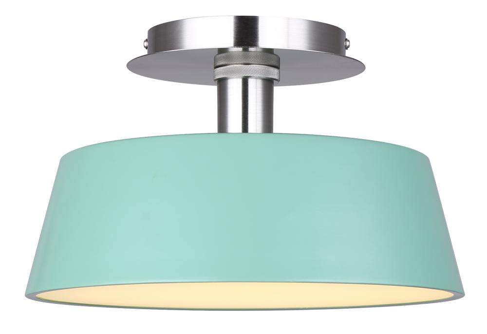 Jessa 12.75 in. 1 Light Integrated LED Teal Modern Flush Mount with Teal Metal Shade