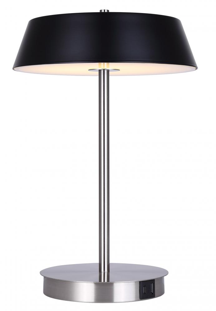 Jessa 14 in. Integrated LED Brushed Nickel Table Lamp with Matte Black Metal Shade, On/Off Touch, an