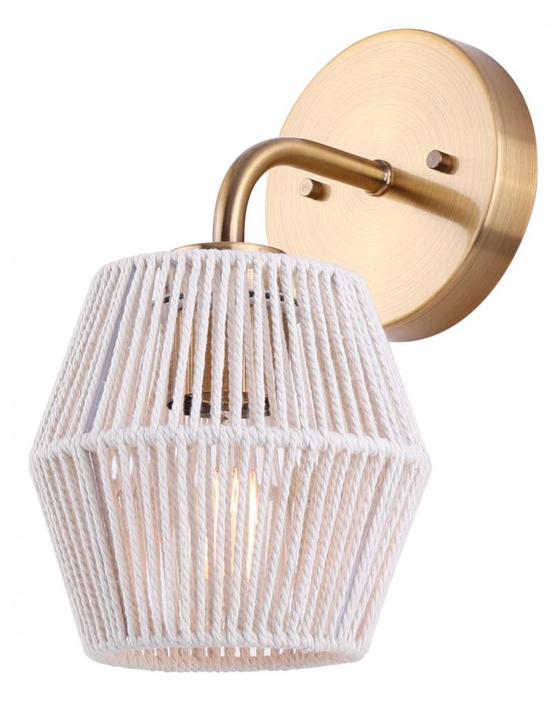 Willow 6 in. 1 Light Gold Sconce with White Natural Rope Shade