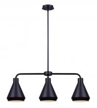  IPL1020A03BK - BYCK, MBK Color, 3 Lt Pendant, 60W Type A, 32" W x 15 - 63" H