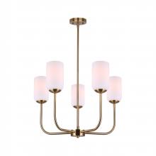  ICH1130A05GD - NOVALEE, ICH1130A05GD, 5 Lt Rod Chandelier, Flat Opal Glass, 60W Type A, 23" W x 23.5 - 53.5"