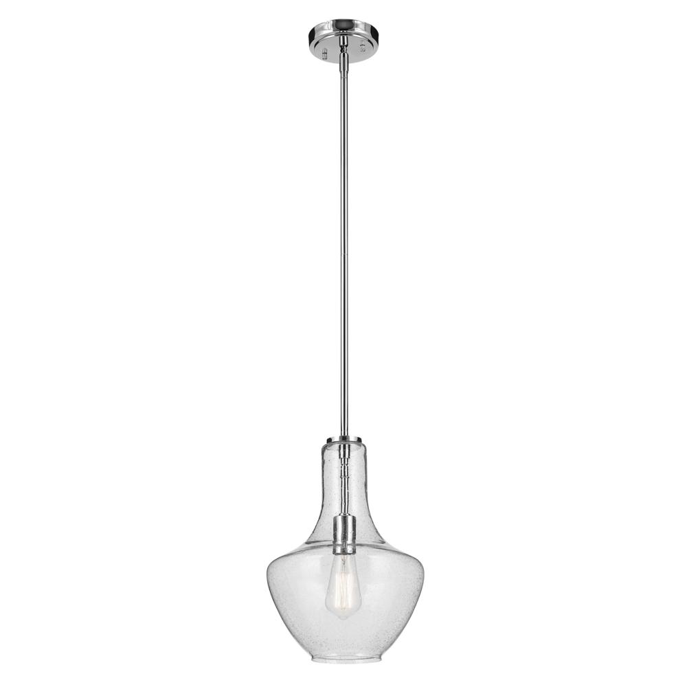 Everly 15.25" 1-Light Bell Pendant with Clear Seeded Glass in Chrome