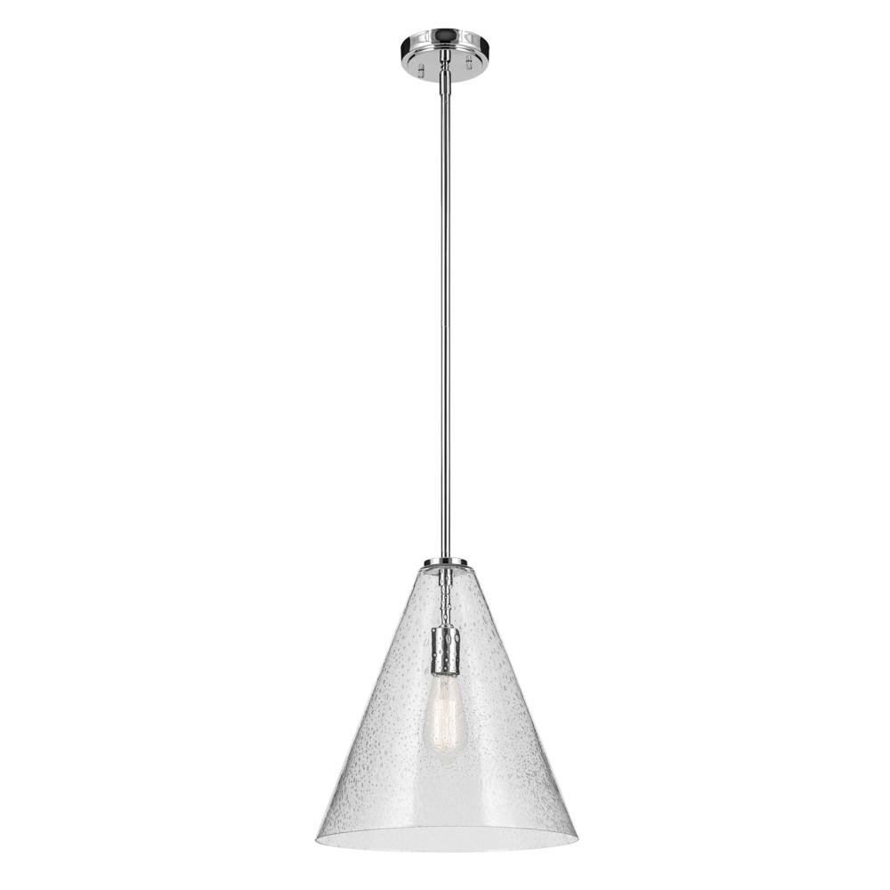 Everly 15.5" 1-Light Cone Pendant with Clear Seeded Glass in Chrome