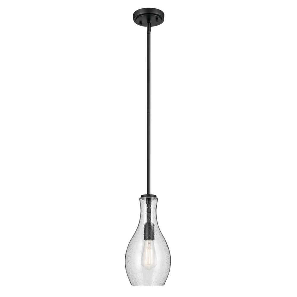 Everly 13.75" 1-Light Bell Pendant with Clear Seeded Glass in Black