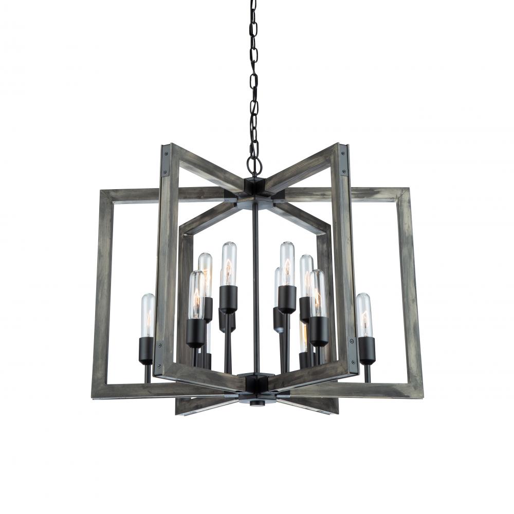 Gatehouse 12 Light Chandelier (Beach Wood & Black)