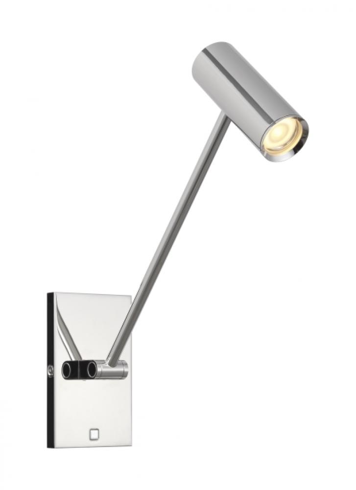 The Ponte Small 5-inch Damp Rated 1-Light Integrated Dimmable LED Task Wall Sconce in Polished Nicke