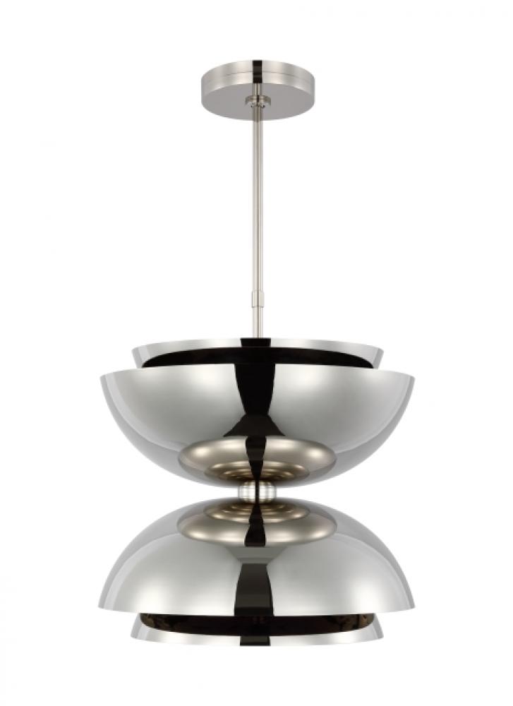 The Shanti Large Double 2-Light Damp Rated Integrated Dimmable LED Ceiling Pendant in Polished Nicke