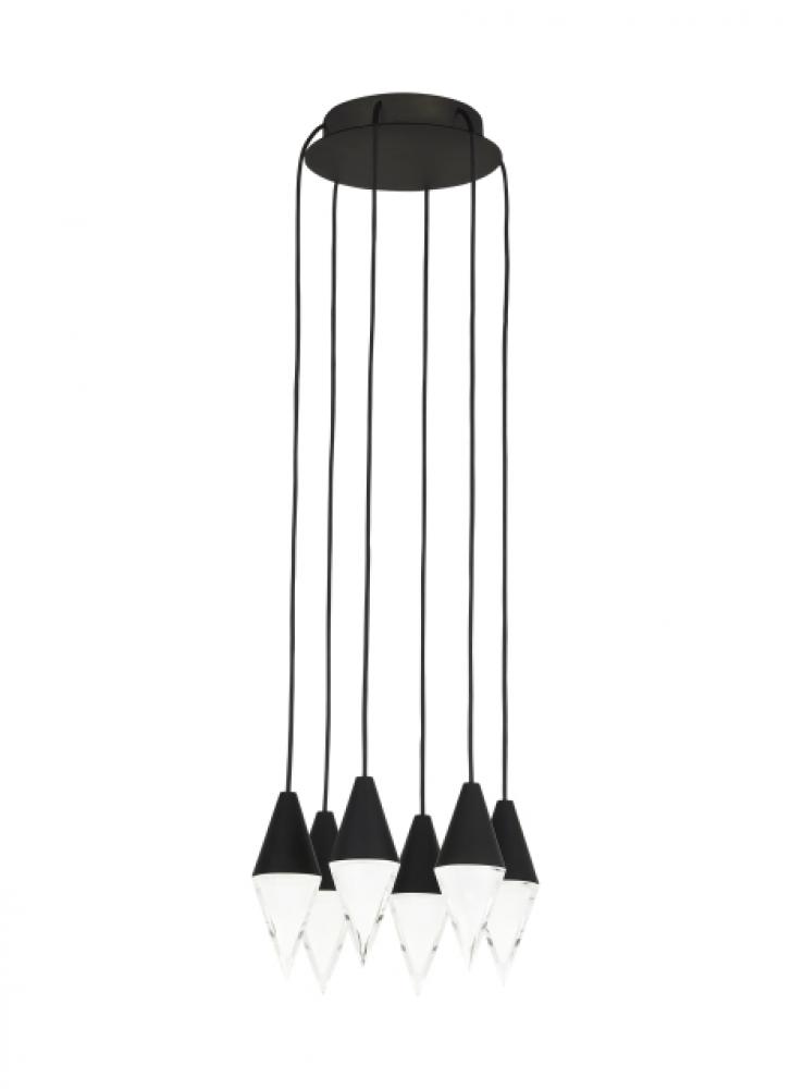 Modern Turret Dimmable LED 6-light Ceiling Chandelier in a Nightshade Black Finish