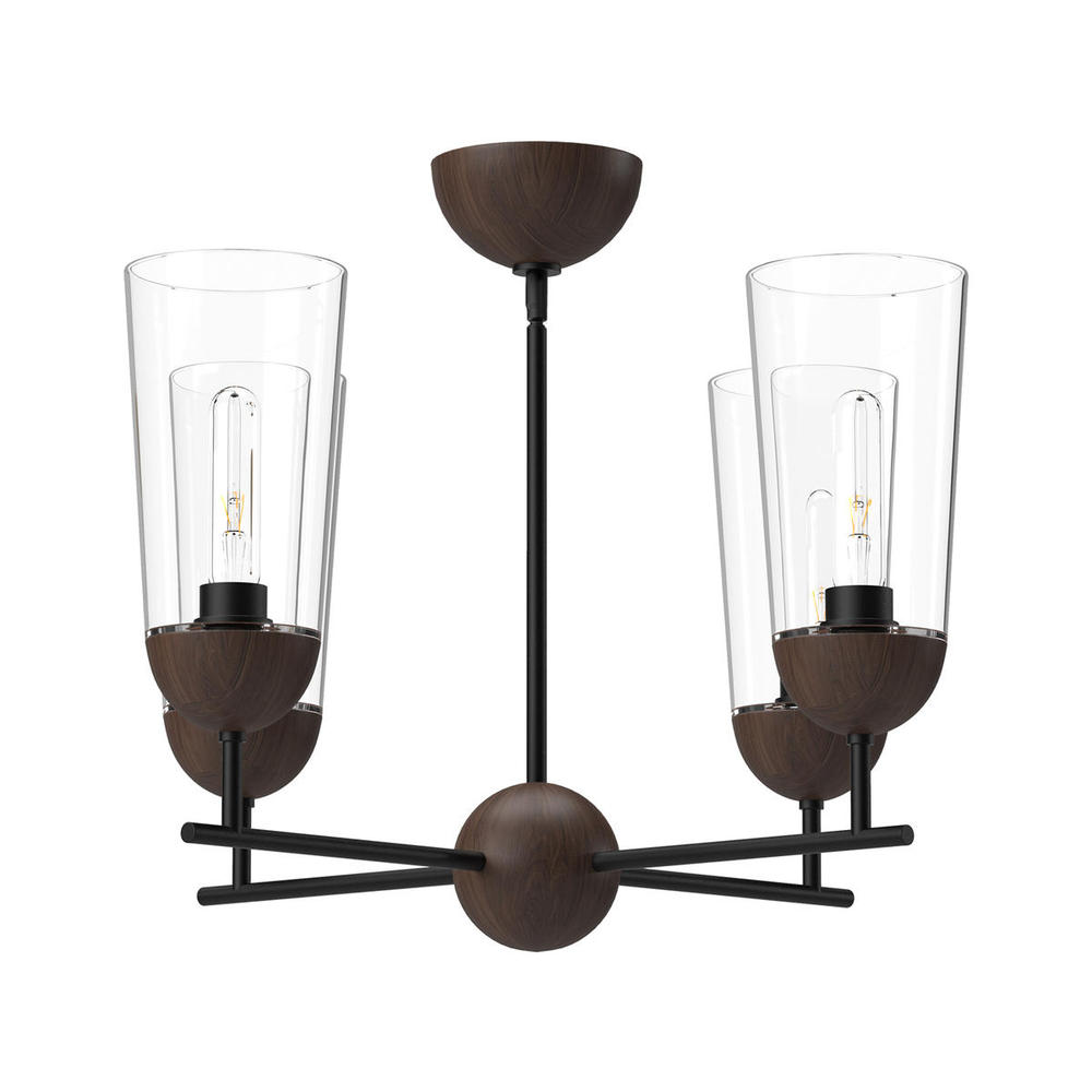 Emil 25-in Matte Black/Walnut 4 Lights Chandeliers