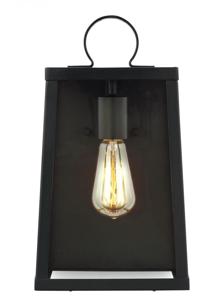 Marinus modern 1-light LED outdoor exterior medium wall lantern sconce in black finish with clear gl