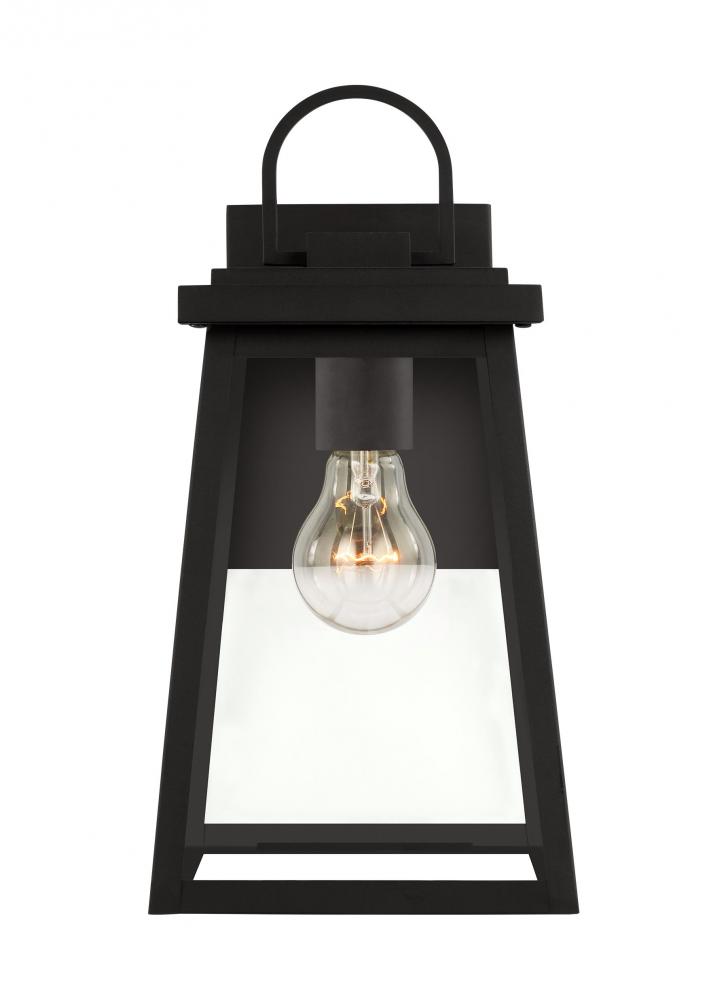 Founders modern 1-light LED outdoor exterior medium wall lantern sconce in black finish with clear g