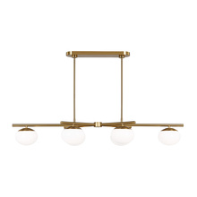Visual Comfort & Co. Studio Collection EC1264BBS - Lune modern medium indoor dimmable 4-light linear chandelier in a burnished brass finish and milk wh